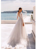 Long Sleeves Beaded Ivory Tulle Dreamy Wedding Dress